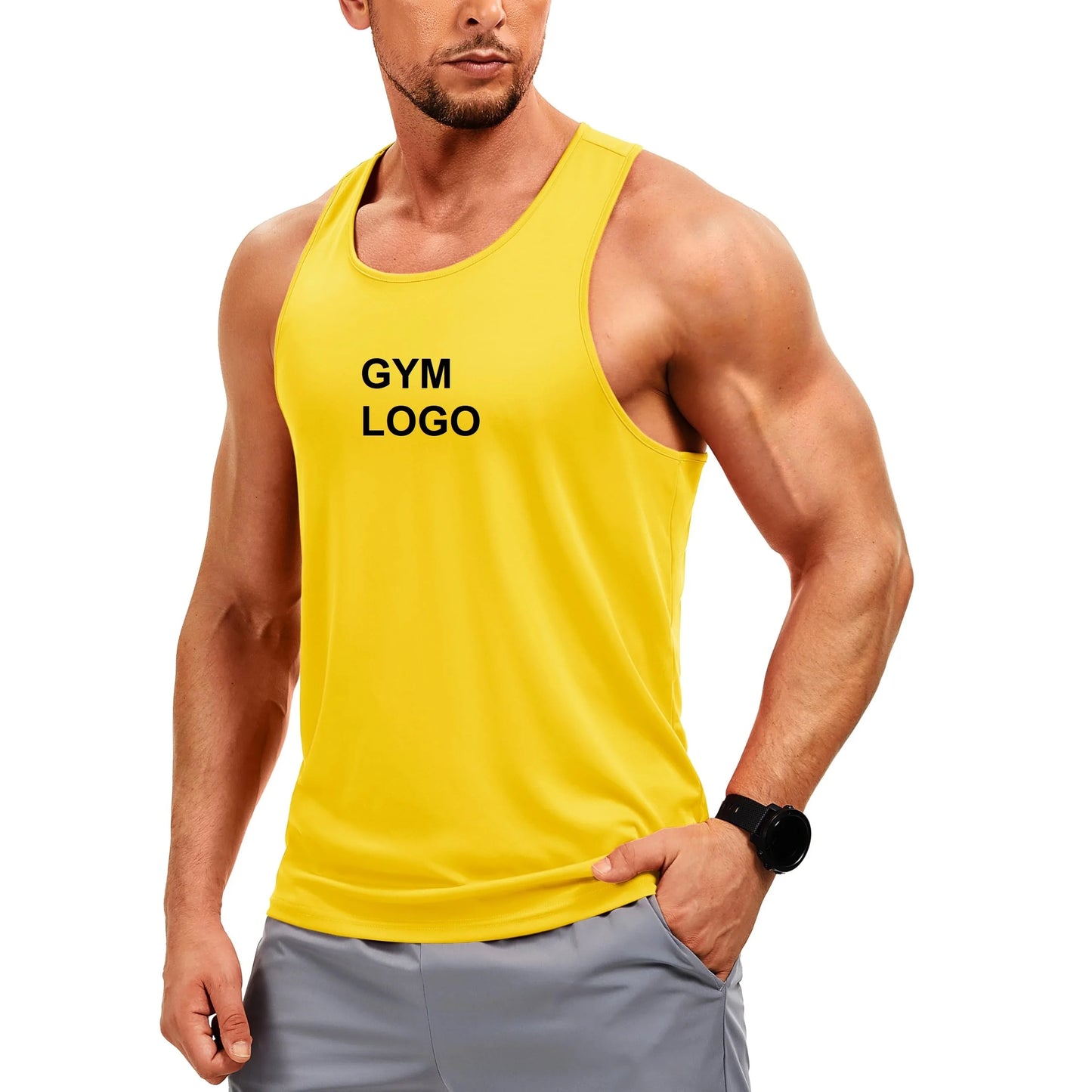 High Quality Customizable Sporty Breathable Anti-UV Quick Dry V-Neck Cotton Spandex Men's Gym Tank Top with Ribbed Fabric