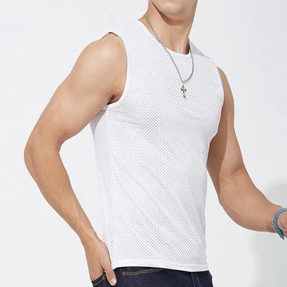 New Mens Mesh Vest Ice Silk Quick-drying Bodybuilding Tank tops Fitness Muscle Sleeveless Narrow Vest Fitness Casual Sport Tops