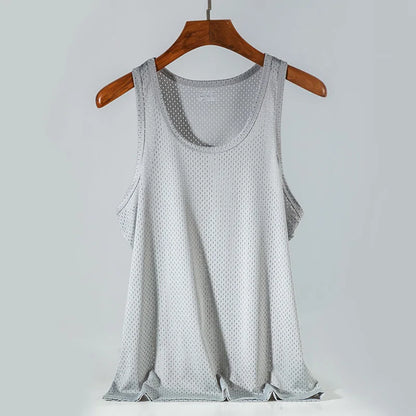 Men's Ice Silk Mesh Tank Tops Gym Stringer Transparent Bodybuilding Sleeveless Shirt Fitness Vest Male mesh Muscle Singlets