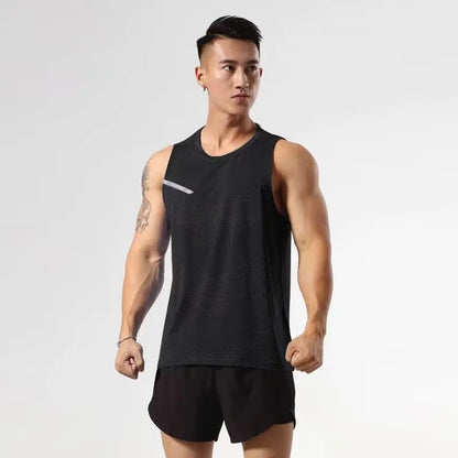 Men's Summer Ice Silk Vest Sleeveless Lightweight Quick-Dry Fitness Ladder Cross Training Sweat Absorbing Shirt Trendy
