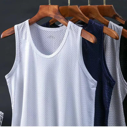 Men's Ice Silk Mesh Tank Tops Gym Stringer Transparent Bodybuilding Sleeveless Shirt Fitness Vest Male mesh Muscle Singlets