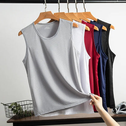 New Mens Mesh Vest Ice Silk Quick-drying Bodybuilding Tank tops Fitness Muscle Sleeveless Narrow Vest Fitness Casual Sport Tops