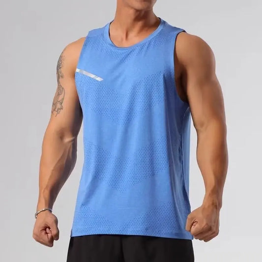 Men's Summer Ice Silk Vest Sleeveless Lightweight Quick-Dry Fitness Ladder Cross Training Sweat Absorbing Shirt Trendy