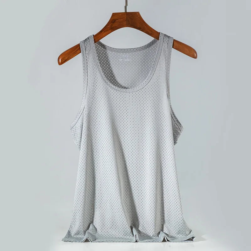 New Mens Mesh Vest Ice Silk Quick-drying Bodybuilding Tank tops Fitness Muscle Sleeveless Narrow Vest Fitness Casual Sport Tops